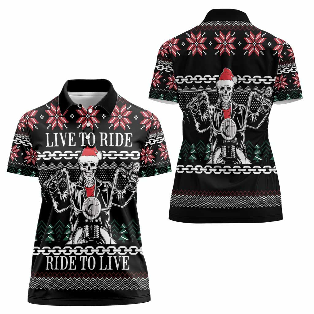 Live To Ride Motorbike Skeleton Women Polo Shirt Biker Skull Christmas DT04 - Wonder Print Shop