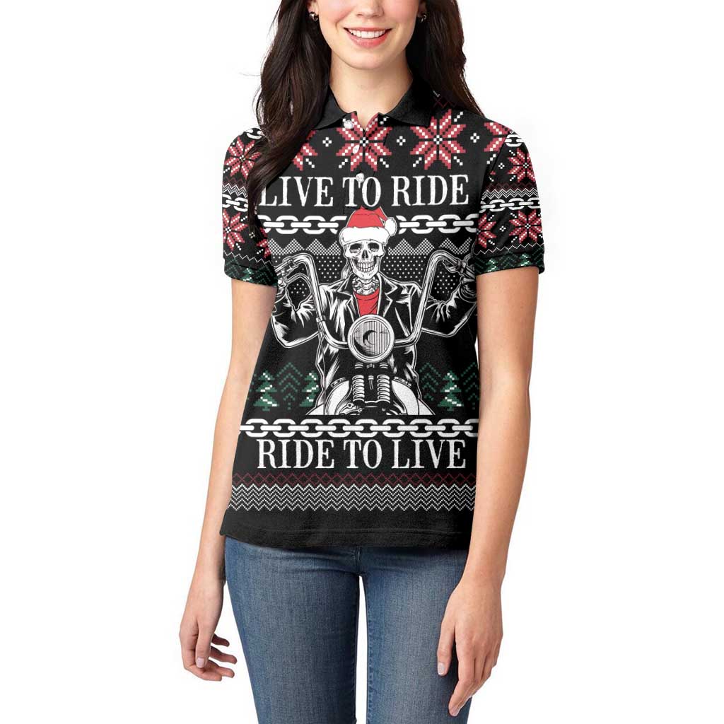 Live To Ride Motorbike Skeleton Women Polo Shirt Biker Skull Christmas DT04 - Wonder Print Shop