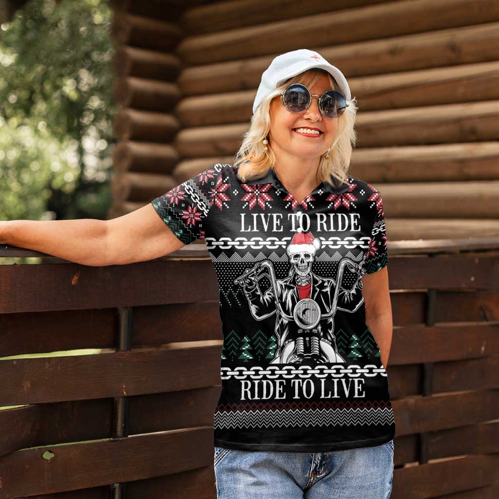 Live To Ride Motorbike Skeleton Women Polo Shirt Biker Skull Christmas DT04 - Wonder Print Shop