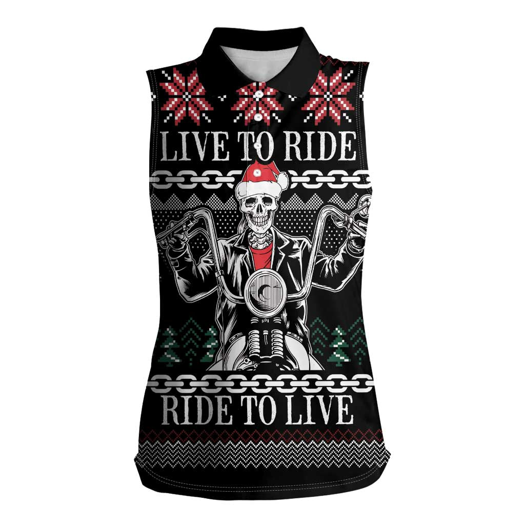 Live To Ride Motorbike Skeleton Women Sleeveless Polo Shirt Biker Skull Christmas DT04 - Wonder Print Shop