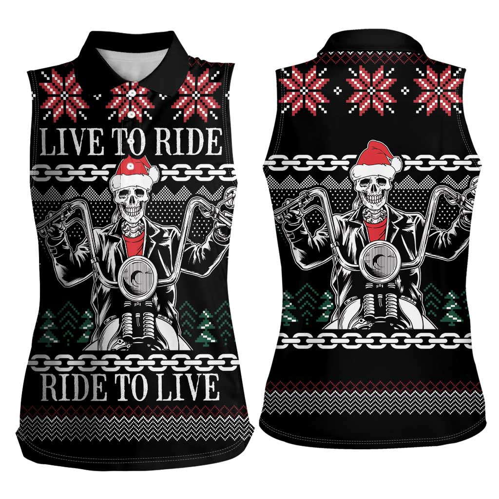Live To Ride Motorbike Skeleton Women Sleeveless Polo Shirt Biker Skull Christmas DT04 - Wonder Print Shop