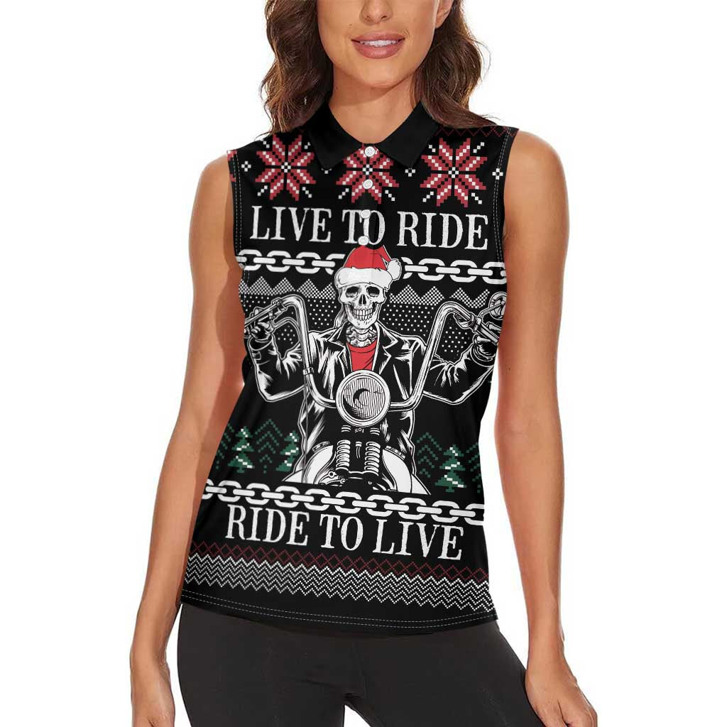 Live To Ride Motorbike Skeleton Women Sleeveless Polo Shirt Biker Skull Christmas DT04 - Wonder Print Shop