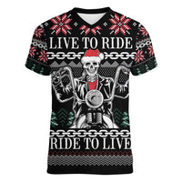 Live To Ride Motorbike Skeleton Women V-Neck T-Shirt Biker Skull Christmas DT04 - Wonder Print Shop