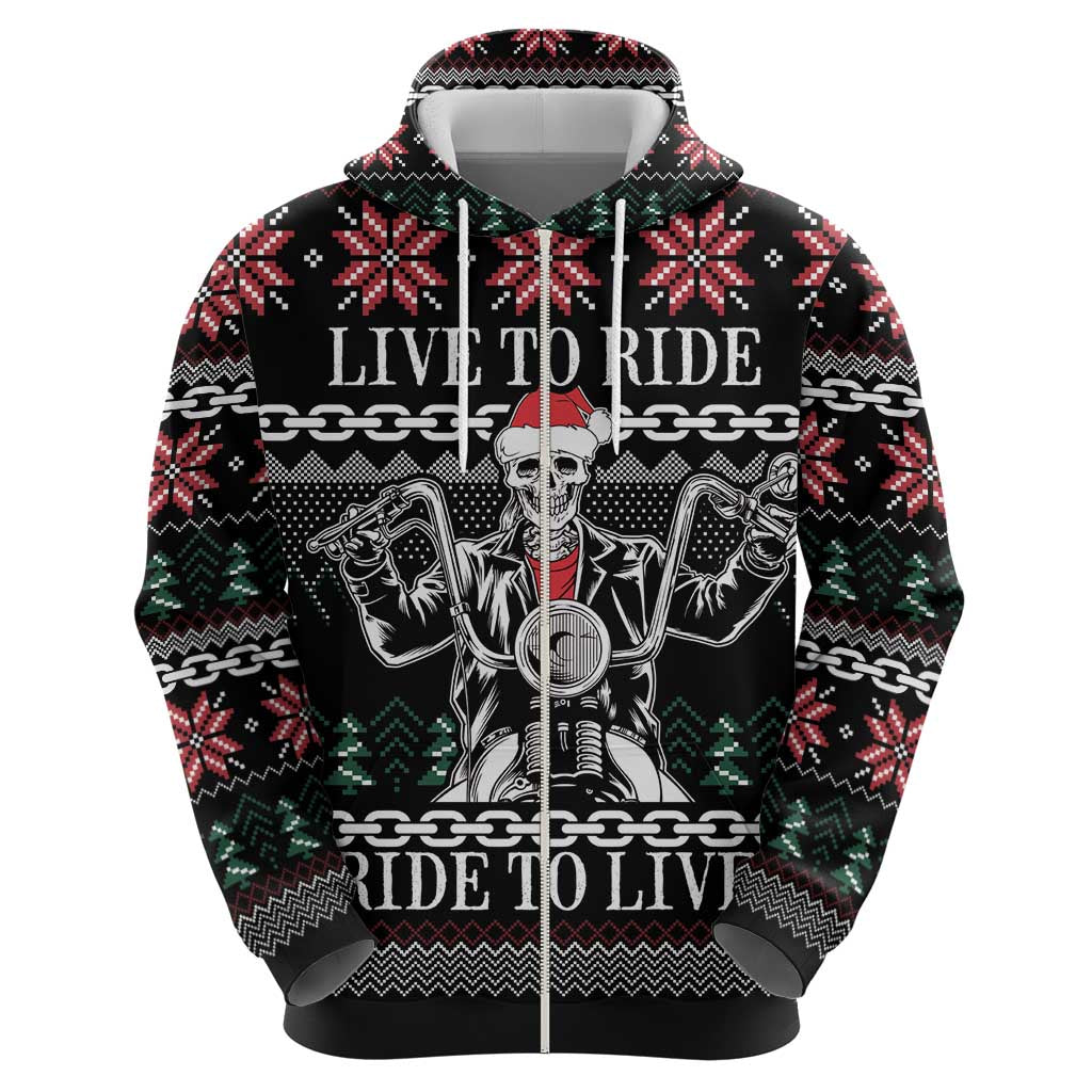 Live To Ride Motorbike Skeleton Zip Hoodie Biker Skull Christmas DT04 - Wonder Print Shop