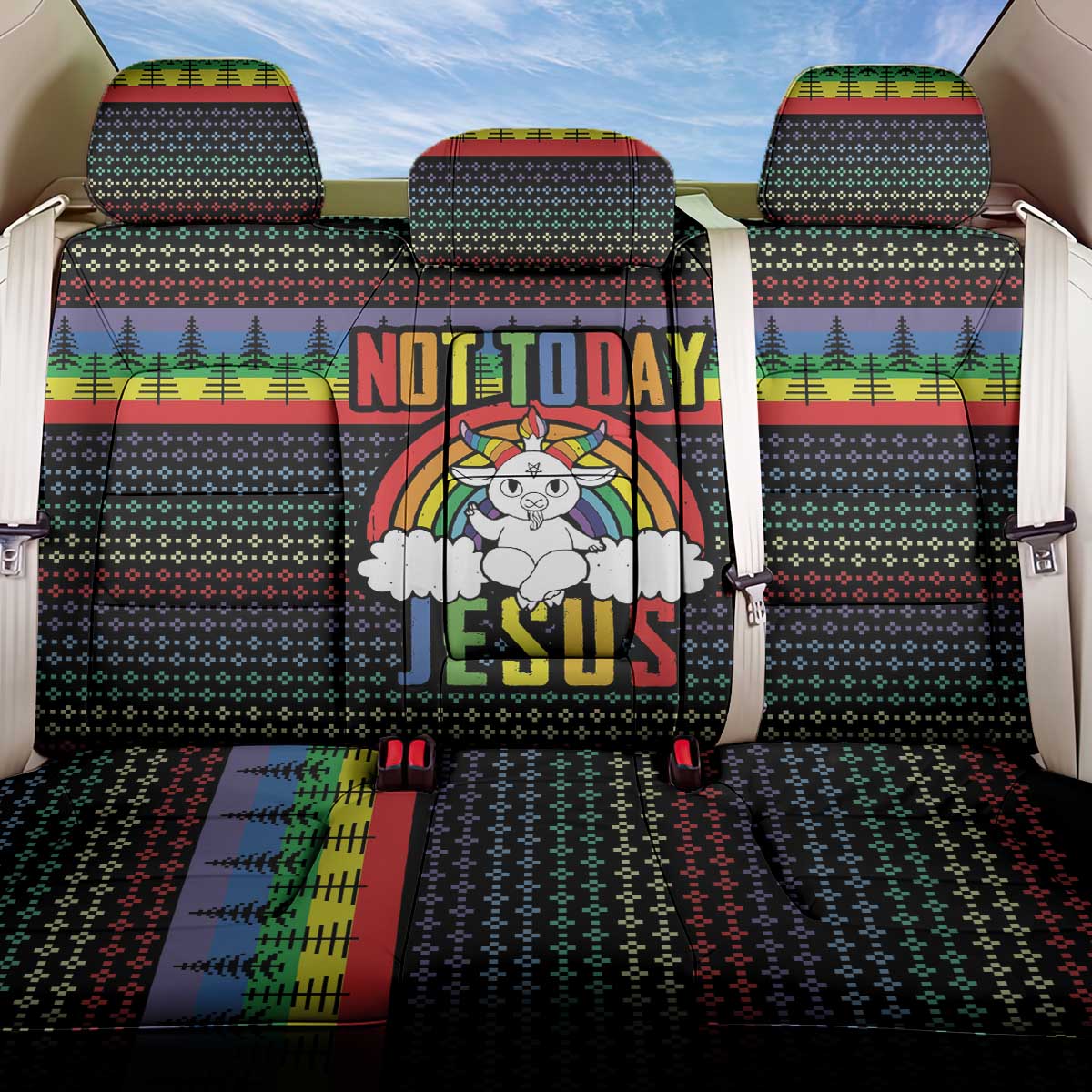 LGBT Not Today Jesus Back Car Seat Cover Rainbow Christmas DT04 - Wonder Print Shop