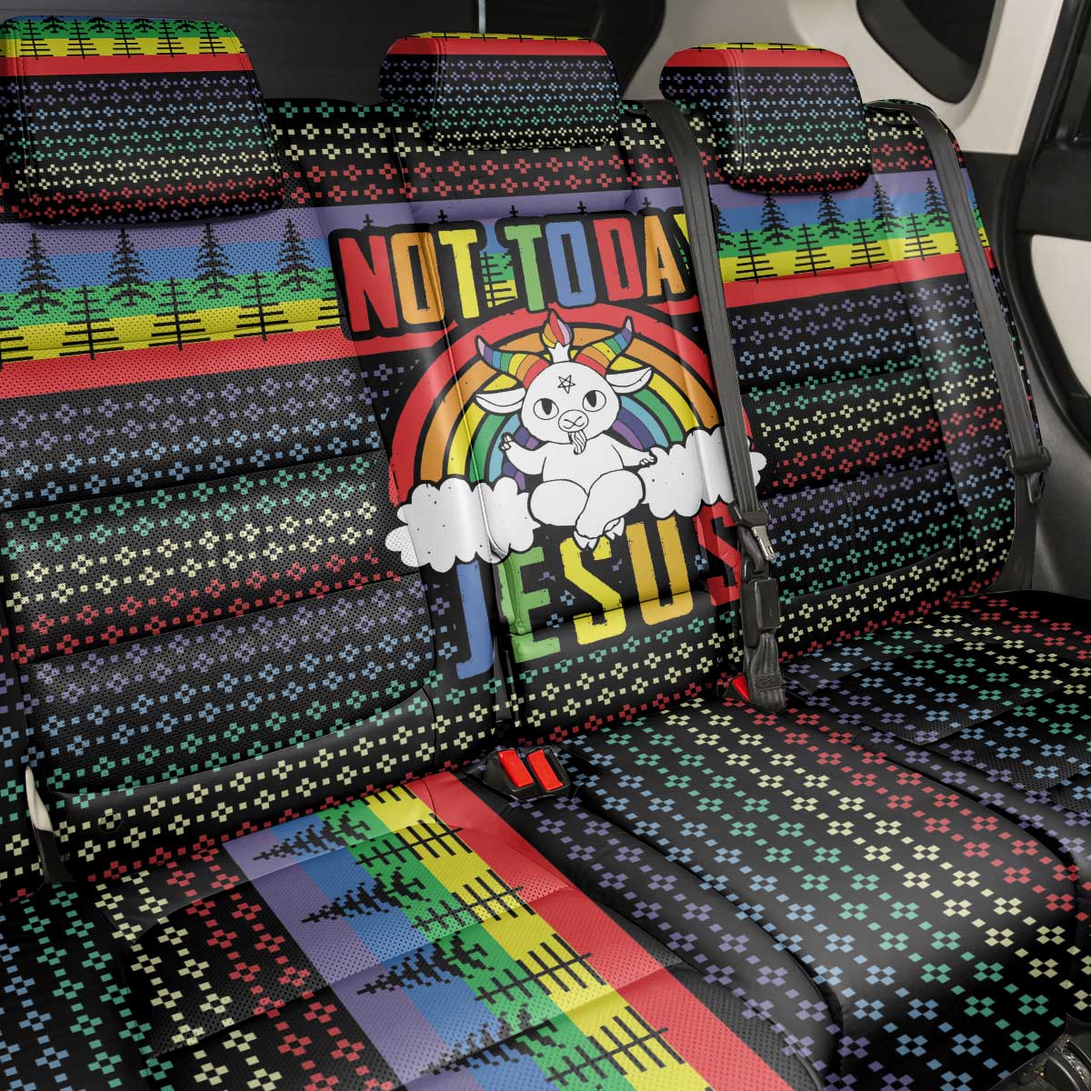 LGBT Not Today Jesus Back Car Seat Cover Rainbow Christmas DT04 - Wonder Print Shop
