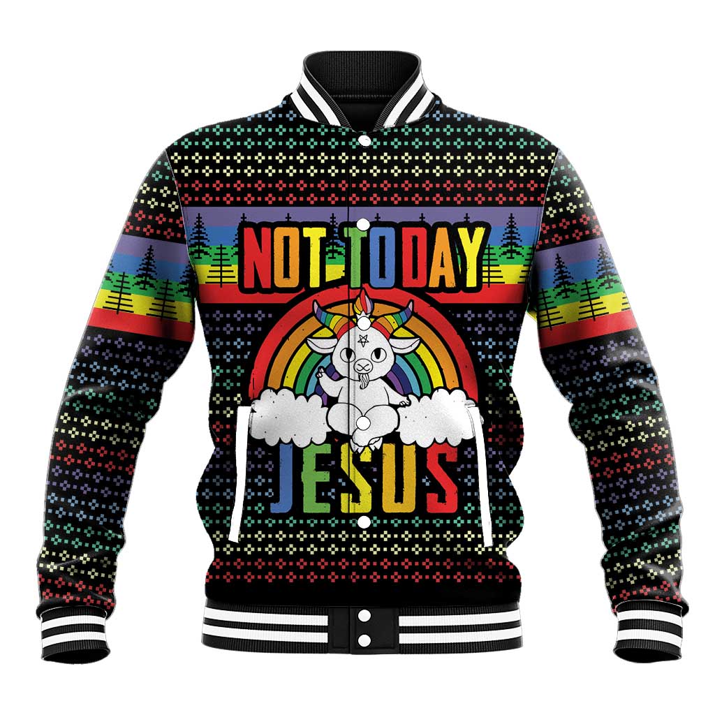 LGBT Not Today Jesus Baseball Jacket Rainbow Christmas DT04 - Wonder Print Shop