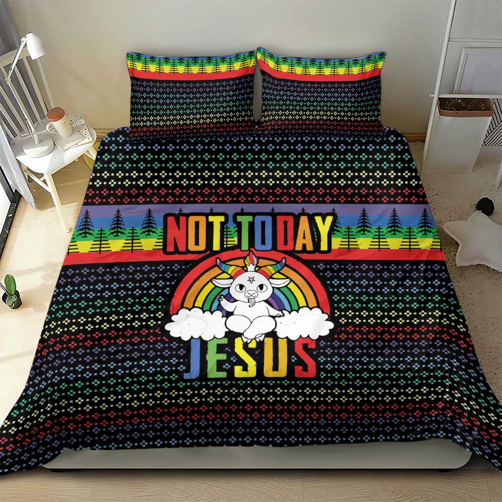 LGBT Not Today Jesus Bedding Set Rainbow Christmas DT04 - Wonder Print Shop
