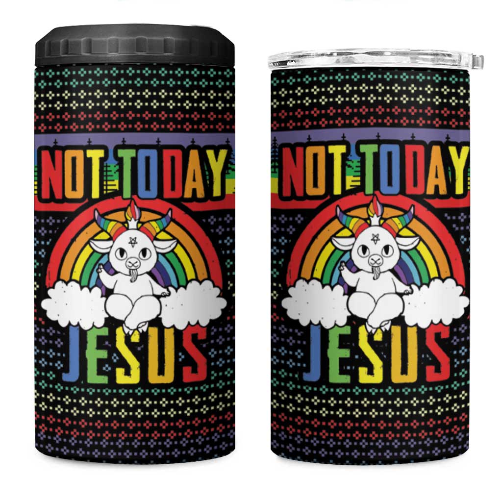 LGBT Not Today Jesus 4 in 1 Can Cooler Tumbler Rainbow Christmas DT04 - Wonder Print Shop