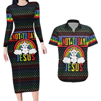 LGBT Not Today Jesus Couples Matching Long Sleeve Bodycon Dress and Hawaiian Shirt Rainbow Christmas DT04 - Wonder Print Shop