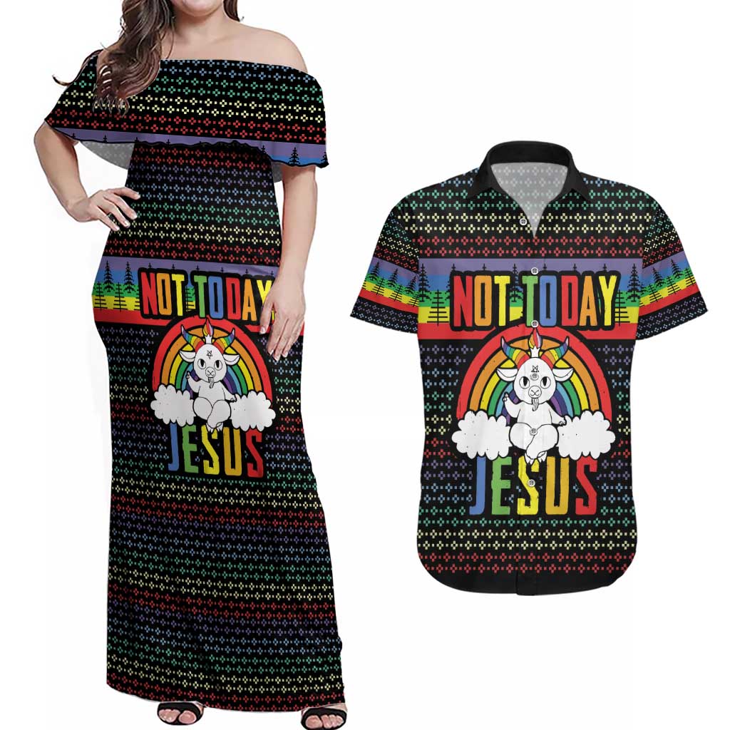 LGBT Not Today Jesus Couples Matching Off Shoulder Maxi Dress and Hawaiian Shirt Rainbow Christmas DT04 - Wonder Print Shop