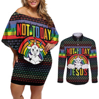 LGBT Not Today Jesus Couples Matching Off Shoulder Short Dress and Long Sleeve Button Shirt Rainbow Christmas DT04 - Wonder Print Shop