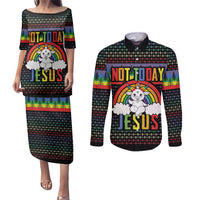 LGBT Not Today Jesus Couples Matching Puletasi and Long Sleeve Button Shirt Rainbow Christmas DT04 - Wonder Print Shop