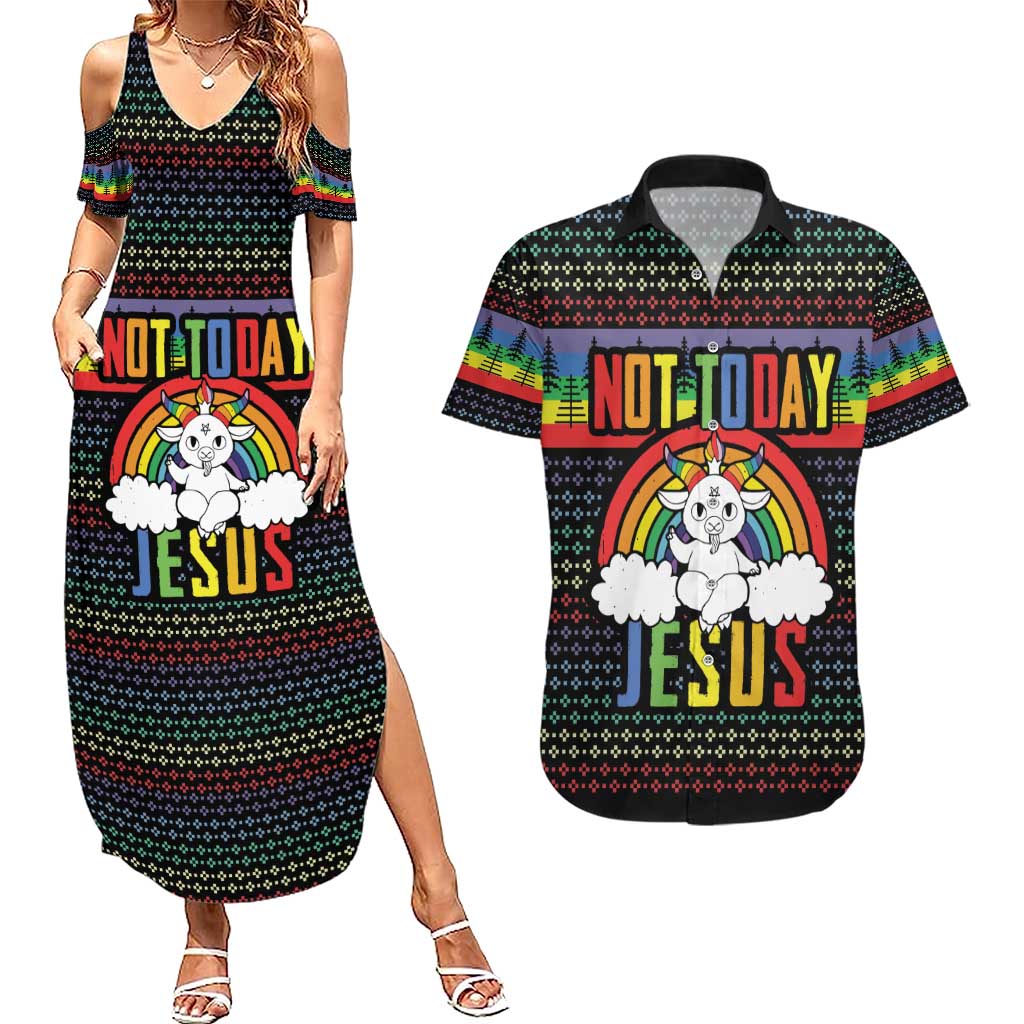LGBT Not Today Jesus Couples Matching Summer Maxi Dress and Hawaiian Shirt Rainbow Christmas DT04 - Wonder Print Shop