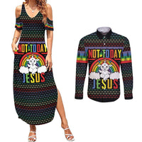 LGBT Not Today Jesus Couples Matching Summer Maxi Dress and Long Sleeve Button Shirt Rainbow Christmas DT04 - Wonder Print Shop