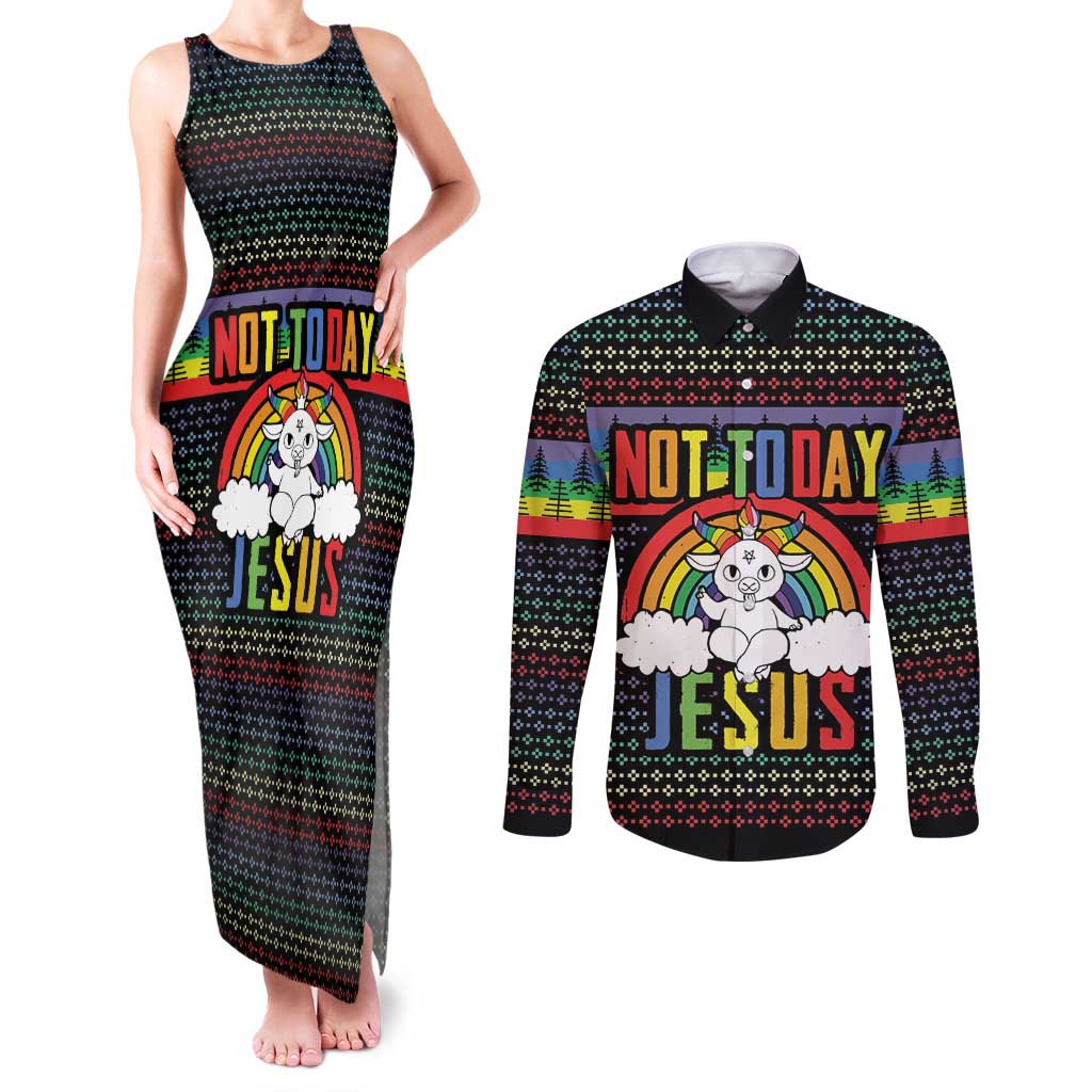 LGBT Not Today Jesus Couples Matching Tank Maxi Dress and Long Sleeve Button Shirt Rainbow Christmas DT04 - Wonder Print Shop