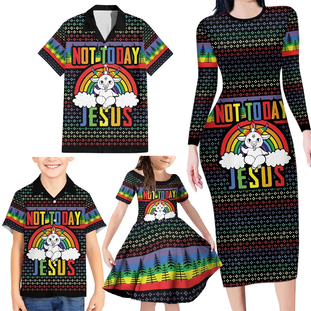 LGBT Not Today Jesus Family Matching Long Sleeve Bodycon Dress and Hawaiian Shirt Rainbow Christmas DT04 - Wonder Print Shop