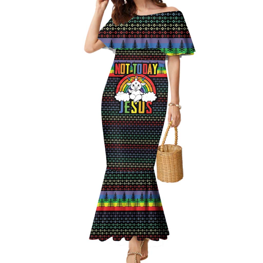 LGBT Not Today Jesus Family Matching Mermaid Dress and Hawaiian Shirt Rainbow Christmas DT04 - Wonder Print Shop