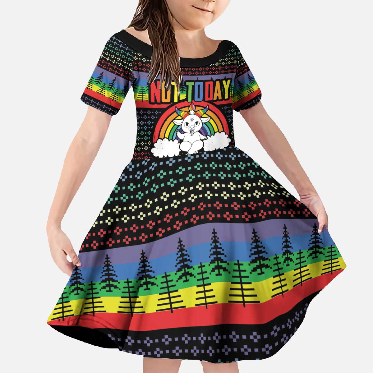 LGBT Not Today Jesus Family Matching Off The Shoulder Long Sleeve Dress and Hawaiian Shirt Rainbow Christmas DT04 - Wonder Print Shop
