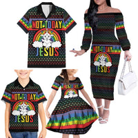LGBT Not Today Jesus Family Matching Off The Shoulder Long Sleeve Dress and Hawaiian Shirt Rainbow Christmas DT04 - Wonder Print Shop