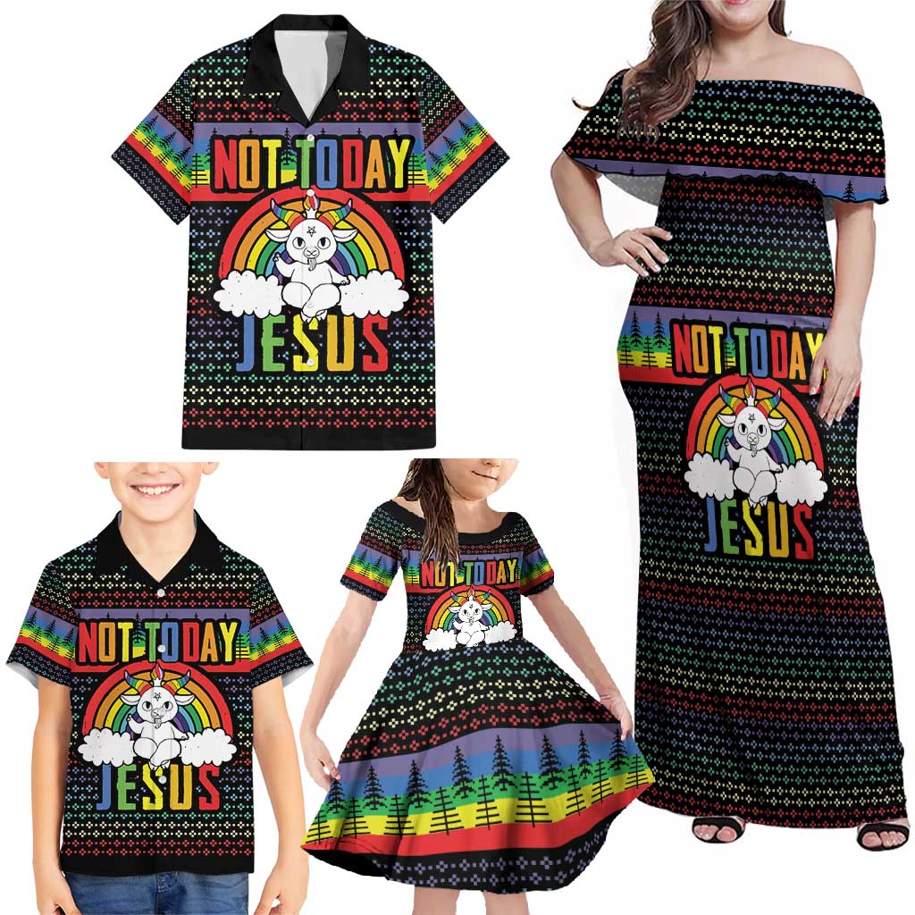 LGBT Not Today Jesus Family Matching Off Shoulder Maxi Dress and Hawaiian Shirt Rainbow Christmas DT04 - Wonder Print Shop