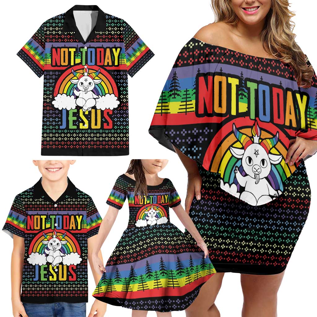 LGBT Not Today Jesus Family Matching Off Shoulder Short Dress and Hawaiian Shirt Rainbow Christmas DT04 - Wonder Print Shop