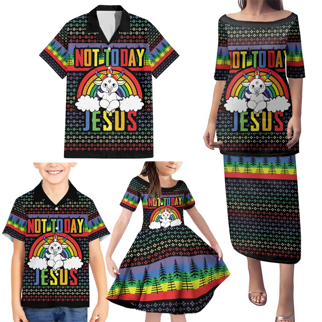 LGBT Not Today Jesus Family Matching Puletasi and Hawaiian Shirt Rainbow Christmas DT04 - Wonder Print Shop