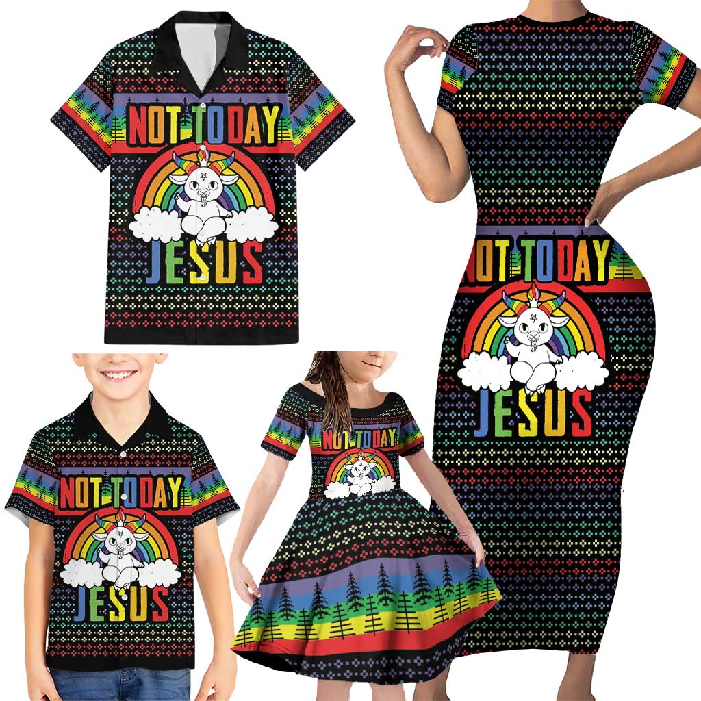 LGBT Not Today Jesus Family Matching Short Sleeve Bodycon Dress and Hawaiian Shirt Rainbow Christmas DT04 - Wonder Print Shop