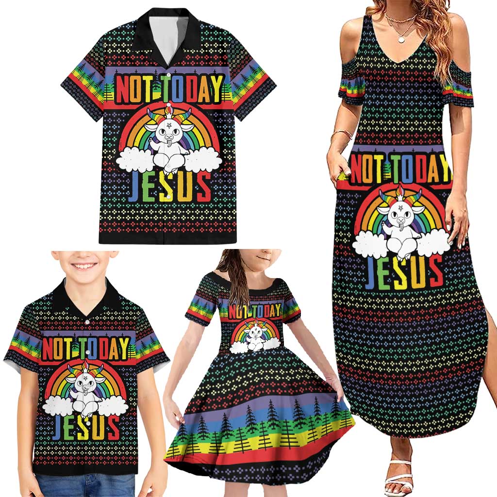 LGBT Not Today Jesus Family Matching Summer Maxi Dress and Hawaiian Shirt Rainbow Christmas DT04 - Wonder Print Shop