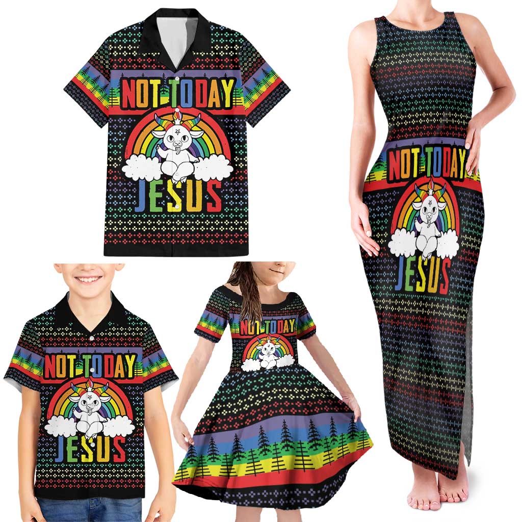 LGBT Not Today Jesus Family Matching Tank Maxi Dress and Hawaiian Shirt Rainbow Christmas DT04 - Wonder Print Shop
