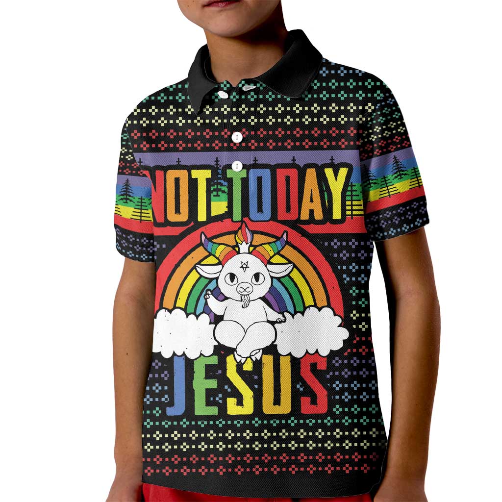 LGBT Not Today Jesus Kid Polo Shirt Rainbow Christmas DT04 - Wonder Print Shop
