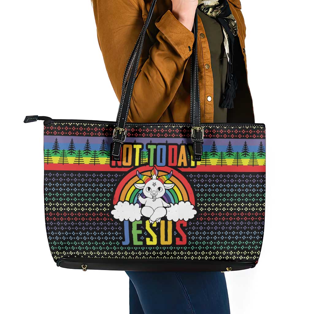 LGBT Not Today Jesus Leather Tote Bag Rainbow Christmas DT04 - Wonder Print Shop