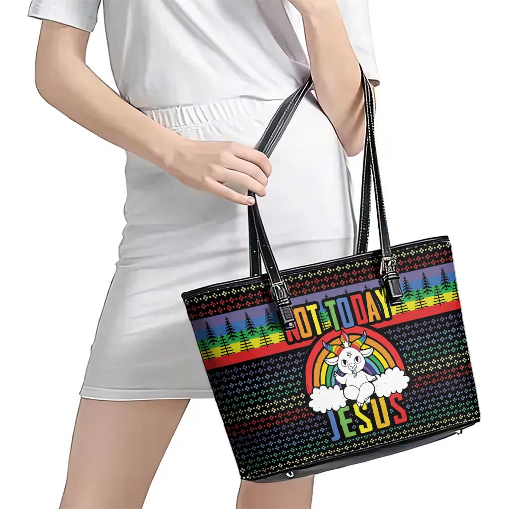 LGBT Not Today Jesus Leather Tote Bag Rainbow Christmas DT04 - Wonder Print Shop