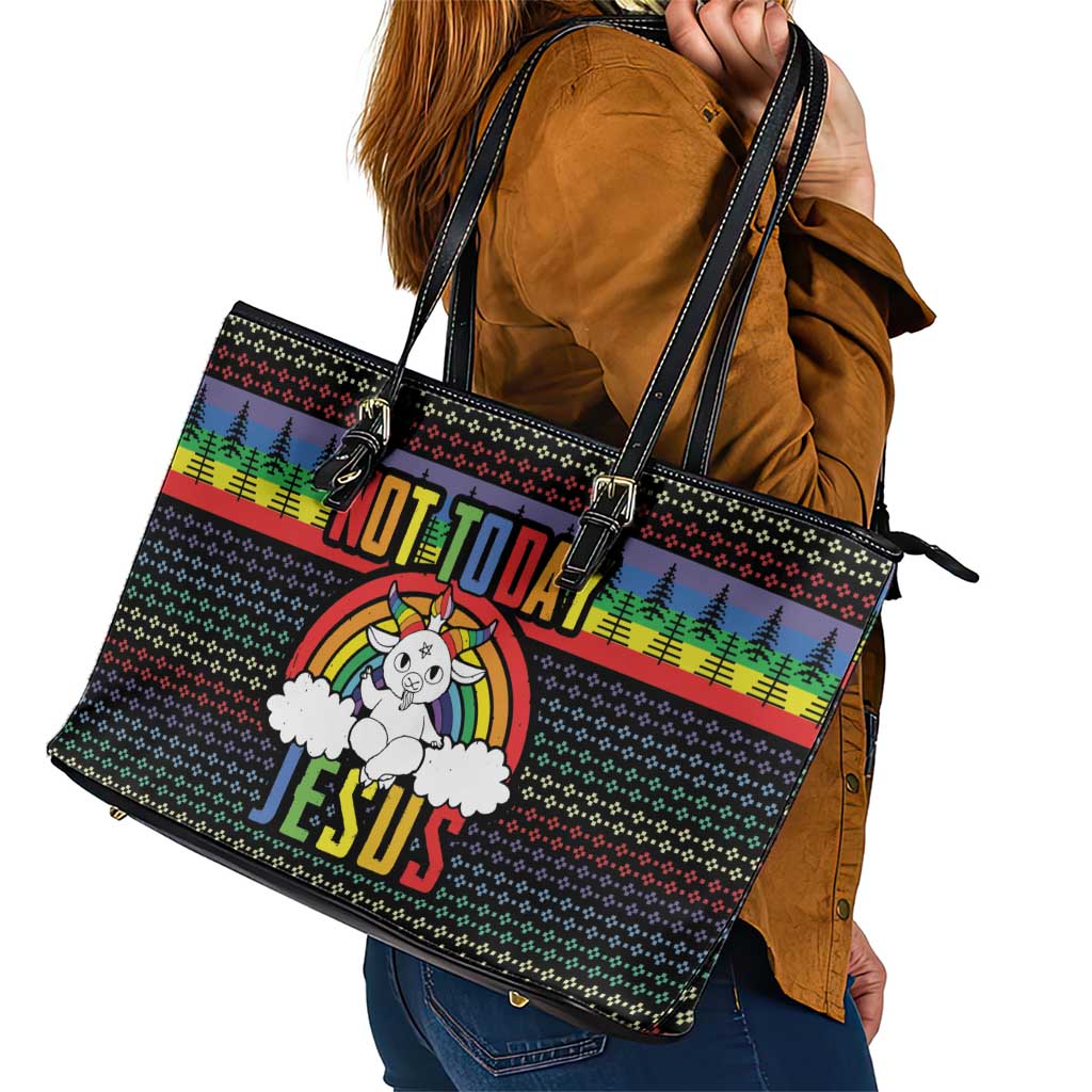 LGBT Not Today Jesus Leather Tote Bag Rainbow Christmas DT04 - Wonder Print Shop