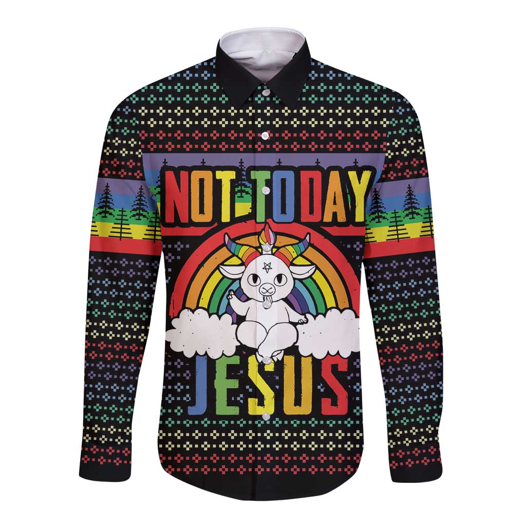 LGBT Not Today Jesus Long Sleeve Button Shirt Rainbow Christmas DT04 - Wonder Print Shop
