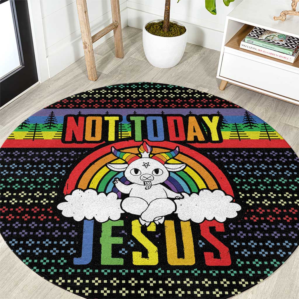 LGBT Not Today Jesus Round Carpet Rainbow Christmas