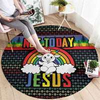 LGBT Not Today Jesus Round Carpet Rainbow Christmas
