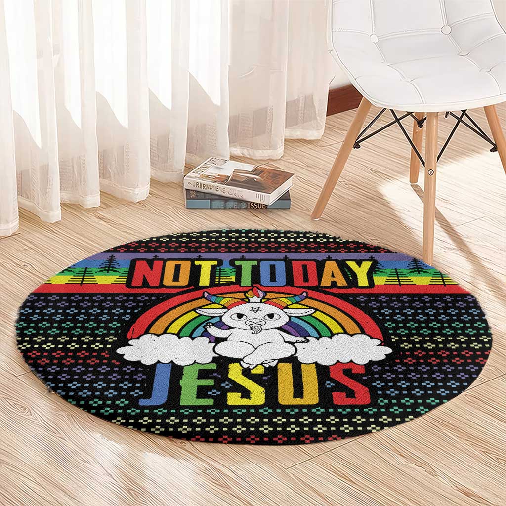 LGBT Not Today Jesus Round Carpet Rainbow Christmas