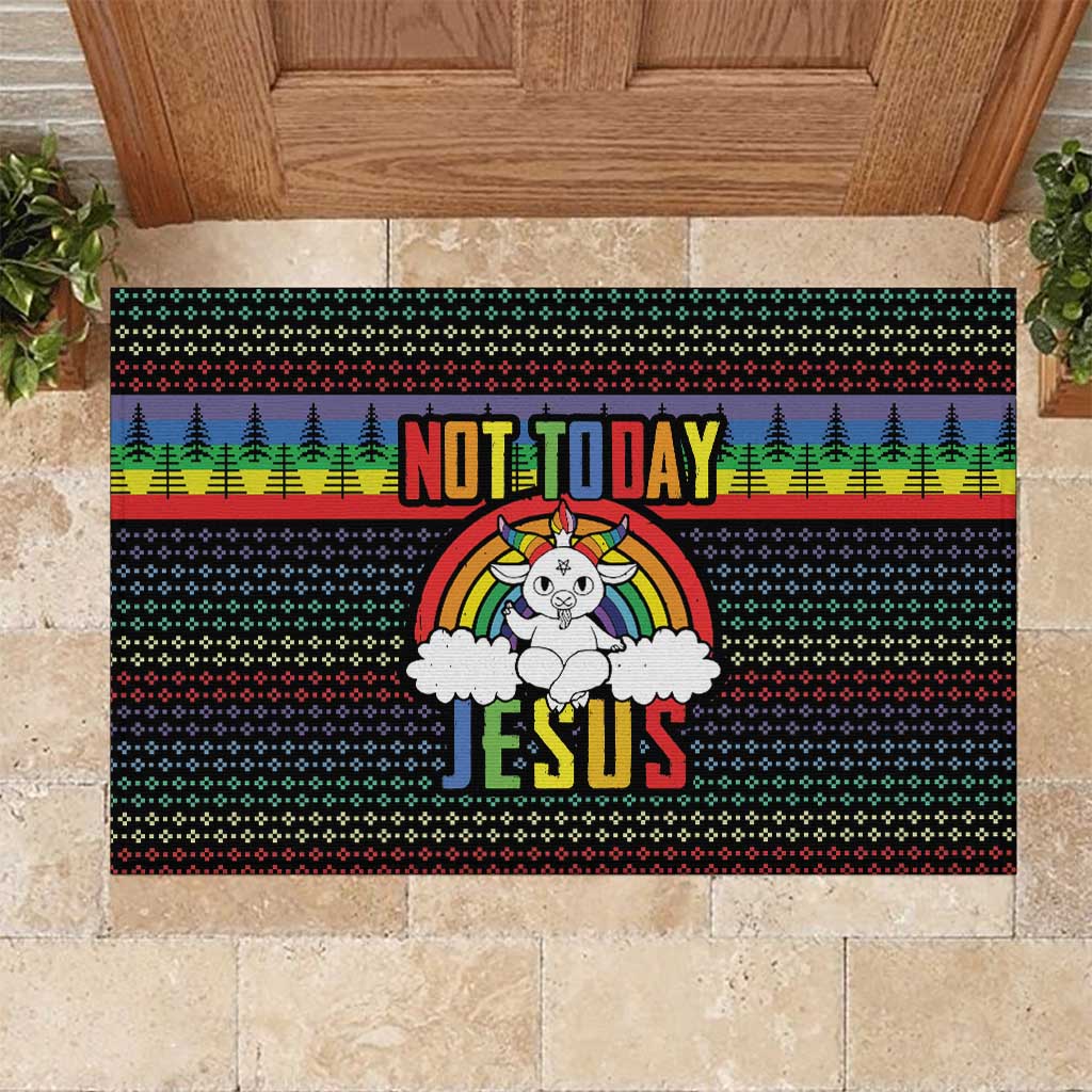 LGBT Not Today Jesus Rubber Doormat Rainbow Christmas DT04 - Wonder Print Shop