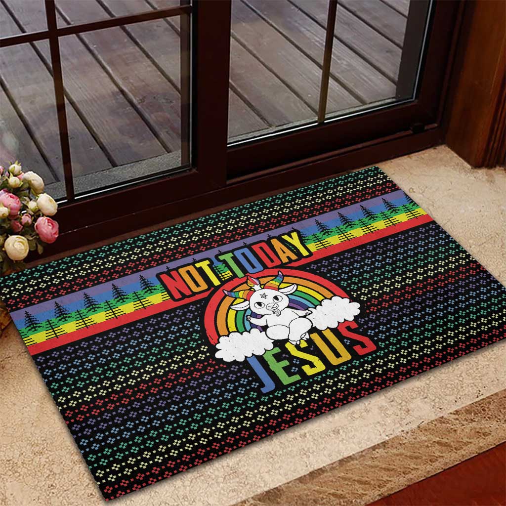 LGBT Not Today Jesus Rubber Doormat Rainbow Christmas DT04 - Wonder Print Shop