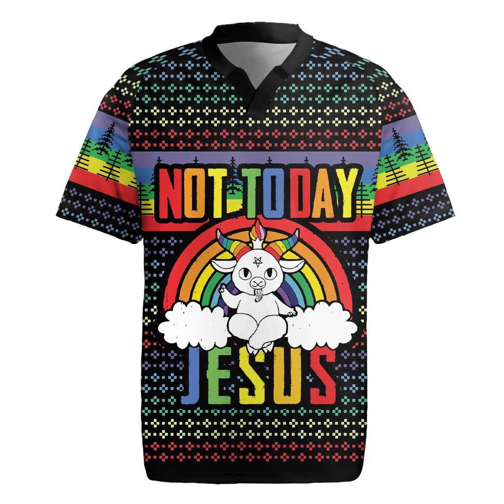 LGBT Not Today Jesus Rugby Jersey Rainbow Christmas DT04 - Wonder Print Shop