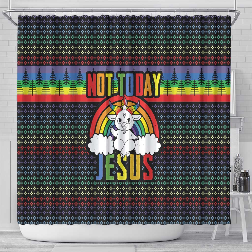 LGBT Not Today Jesus Shower Curtain Rainbow Christmas