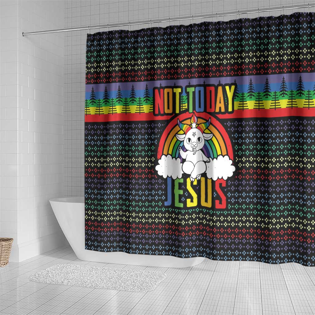 LGBT Not Today Jesus Shower Curtain Rainbow Christmas
