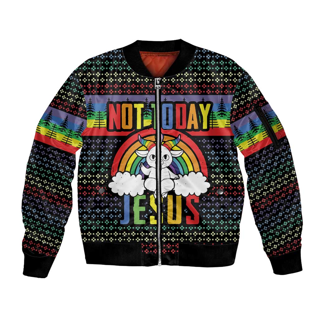 LGBT Not Today Jesus Sleeve Zip Bomber Jacket Rainbow Christmas DT04 - Wonder Print Shop