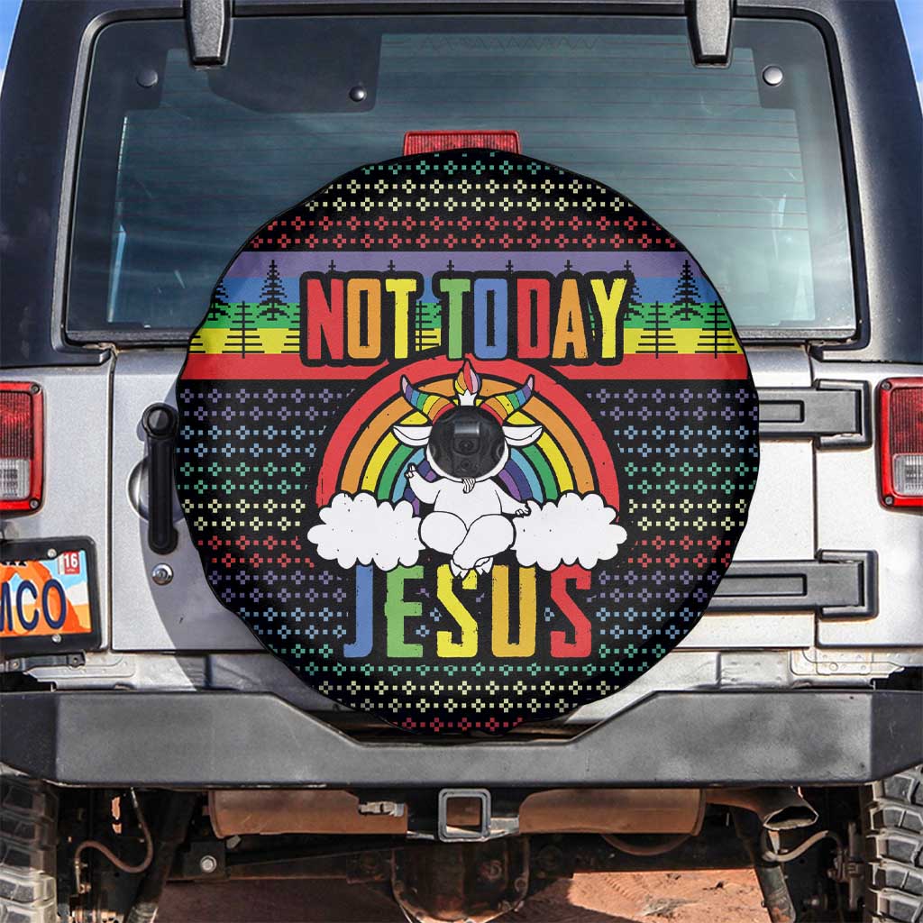LGBT Not Today Jesus Spare Tire Cover Rainbow Christmas DT04 - Wonder Print Shop