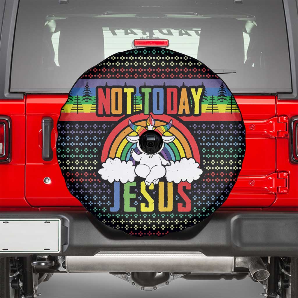 LGBT Not Today Jesus Spare Tire Cover Rainbow Christmas DT04 - Wonder Print Shop