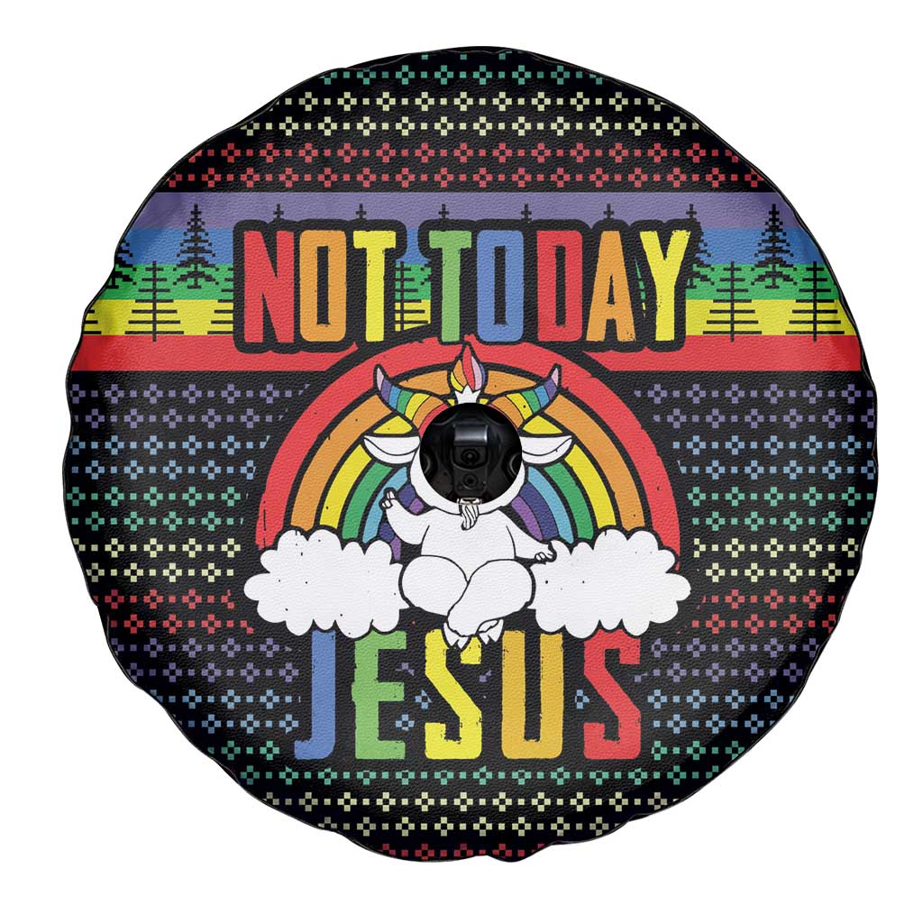 LGBT Not Today Jesus Spare Tire Cover Rainbow Christmas DT04 - Wonder Print Shop