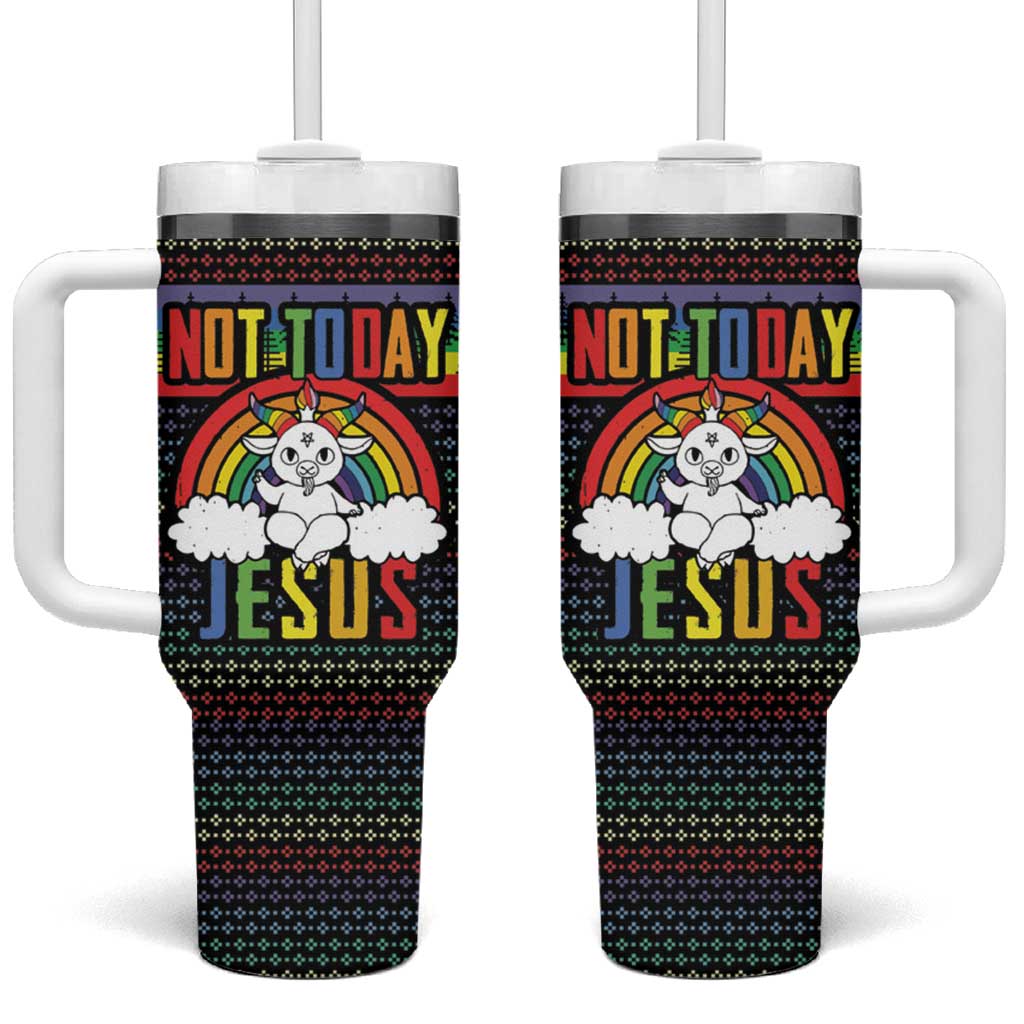 LGBT Not Today Jesus Tumbler With Handle Rainbow Christmas DT04 - Wonder Print Shop