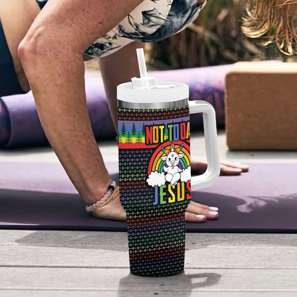 LGBT Not Today Jesus Tumbler With Handle Rainbow Christmas DT04 - Wonder Print Shop