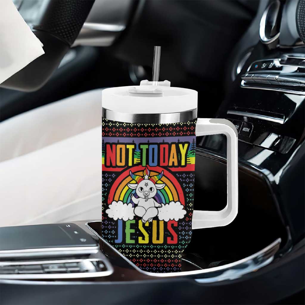 LGBT Not Today Jesus Tumbler With Handle Rainbow Christmas DT04 - Wonder Print Shop